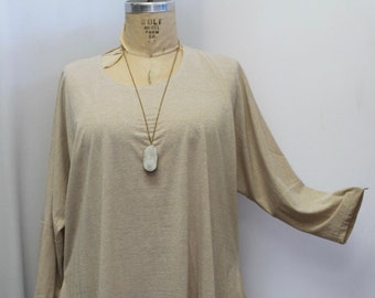 Plus Size Top, Coco and Juan, Lagenlook, Plus Size Tunic, Sand Gold, Polyester Knit Drape Side, Tunic Top, One Size Plus, Bust  to 60"