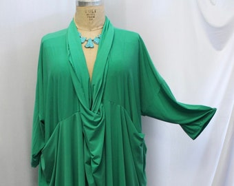 Tunic Plus Size, Plus Size Caftan, Cross Over, Coco and Juan, Lagenlook Tunic Top, Spring Green, Traveler Knit, One Size 1X,2X,3X,4X, B 72"