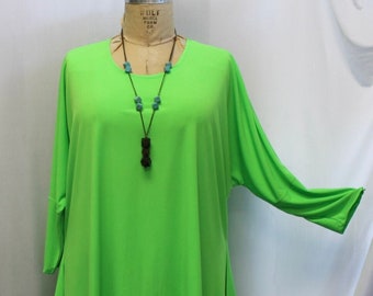 Plus Size Tunic Top, Coco and Juan, Lagenlook Plus Size Top, Green ,Limeade, Drape Side Tunic, One Size Plus, Fits 1X,2X,3X,  Bust 62"