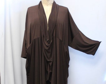 Tunic Plus Size, Plus Size Caftan, Cross Over, Coco and Juan, Lagenlook, Boho, Tunic Top,  Brown,Traveler Knit, One Size 1X,2X,3X,4X, B 72"