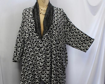 Tunic Plus Size, Plus Size Caftan, Cross Over, Coco and Juan, Lagenlook, Boho, Tunic Top, Black, White,  Knit, One Size 1X,2X,3X,4X, B 72"