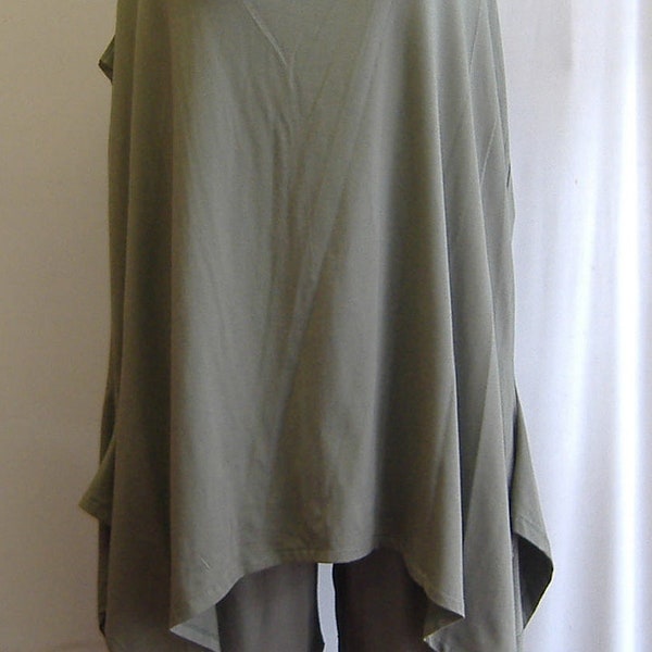 Coco and Juan Lagenlook Plus Size Khaki Green Knit Angled Tank Top Size 2 fits 3X,4X Bust  to 60 inches