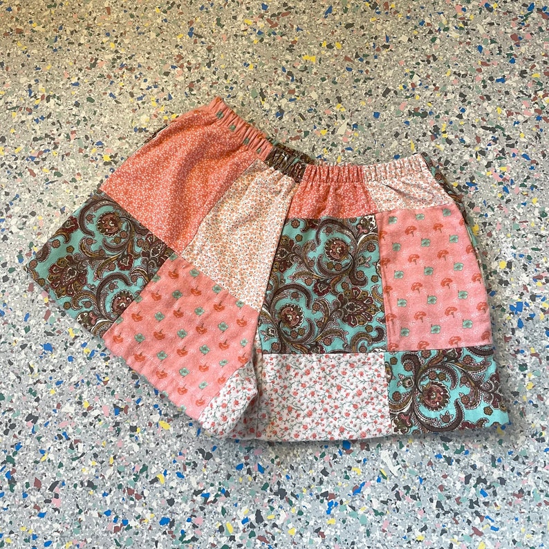 Vintage, Reworked, Cotton, Flannel,Fabric, Handmade Patchwork, Shorts, Pink, Blue, Mixed Floral Mixed Print, Women Shorts, Size Medium image 4