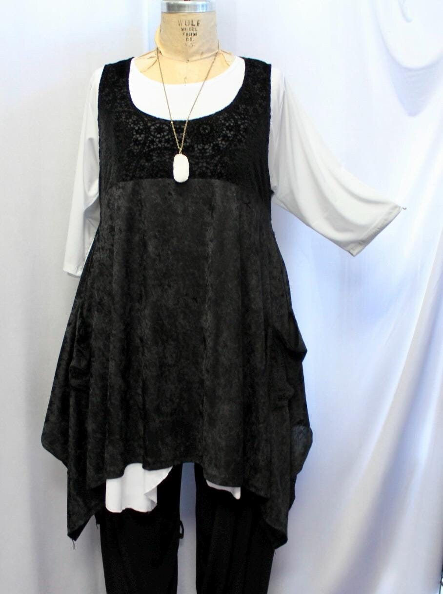 Plus Size Top, Lagenlook Tunic, Layering Top, Plus Size Tunic, Womens Tunic Top, Jumper, Mix, Black, Velvet, Size 2 Fit 3X,4X  Bust to 60''