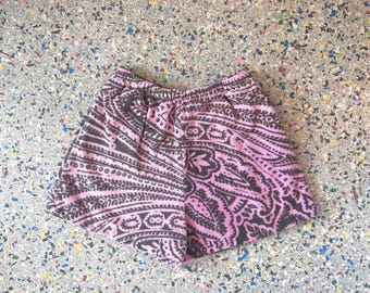 Upcycled, Repurposed, Handmade, Terry Beach Towel, Cotton, Pink, Purple, Paisley, Shorts  Print, Women's  Shorts, Beach, Pool, Size Small