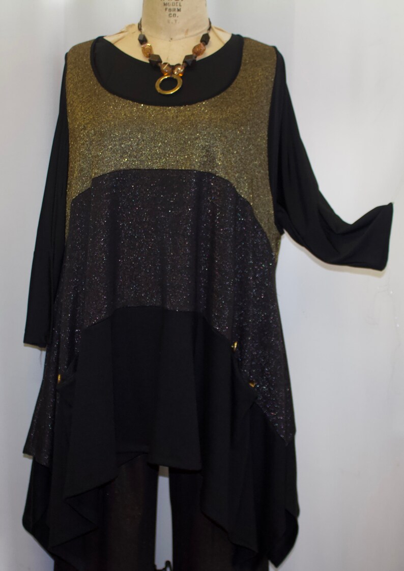 Plus Size Tunic Gold Black Sweater Knit size 1 fits 1X2X Coco and Juan bust 50 Plus Size Top Lagenlook Tunic Top Women/'s Jumper