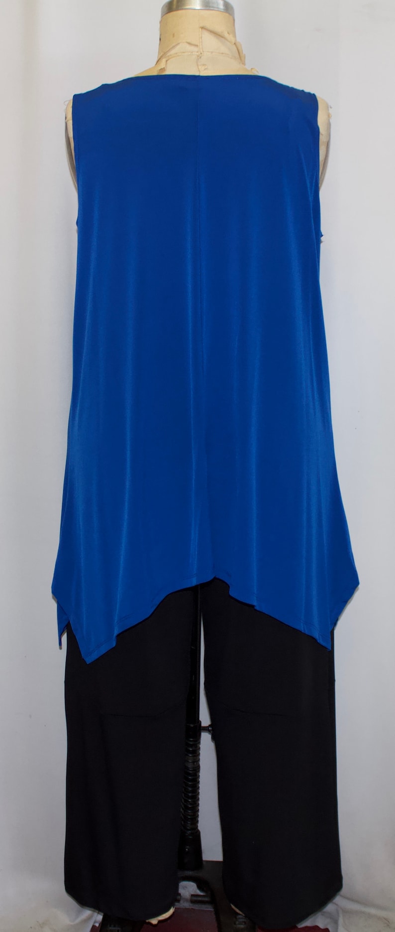 Plus Size Tank, Coco and Juan, Lagenlook, Plus Size Tunic, Sapphire Blue, Traveler Knit, Angled, Tank Top, Size 2 Fits 3X,4X Bust to 60 image 4
