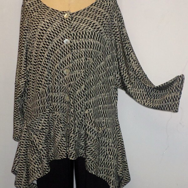 Coco and Juan Lagenlook Plus Size Black and Sand Slinky Angled Jacket Top One Size Bust  to 60 inches