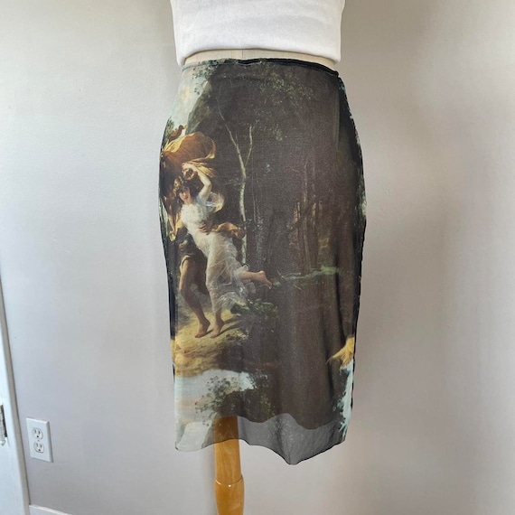 Printed Mesh Midi Skirt, Gilded Age French Painti… - image 3