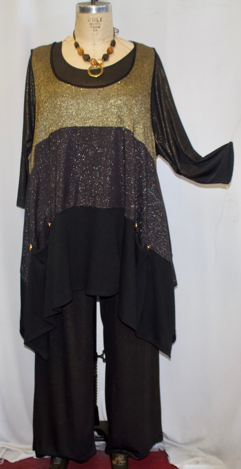 Plus Size Tunic Gold Black Sweater Knit size 1 fits 1X2X Coco and Juan bust 50 Plus Size Top Lagenlook Tunic Top Women/'s Jumper