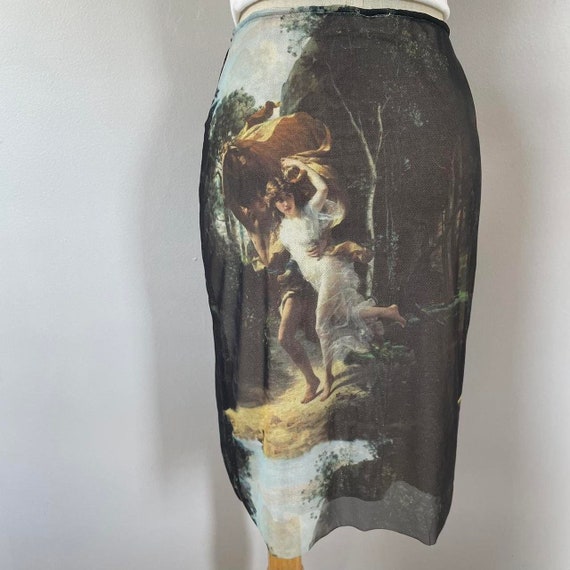 Printed Mesh Midi Skirt, Gilded Age French Painti… - image 5