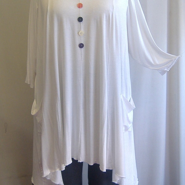 Coco and Juan Lagenlook Plus Size Top White Knit Trapeze Tunic Size 2 (fits 3X/4X)  Bust 60 inches