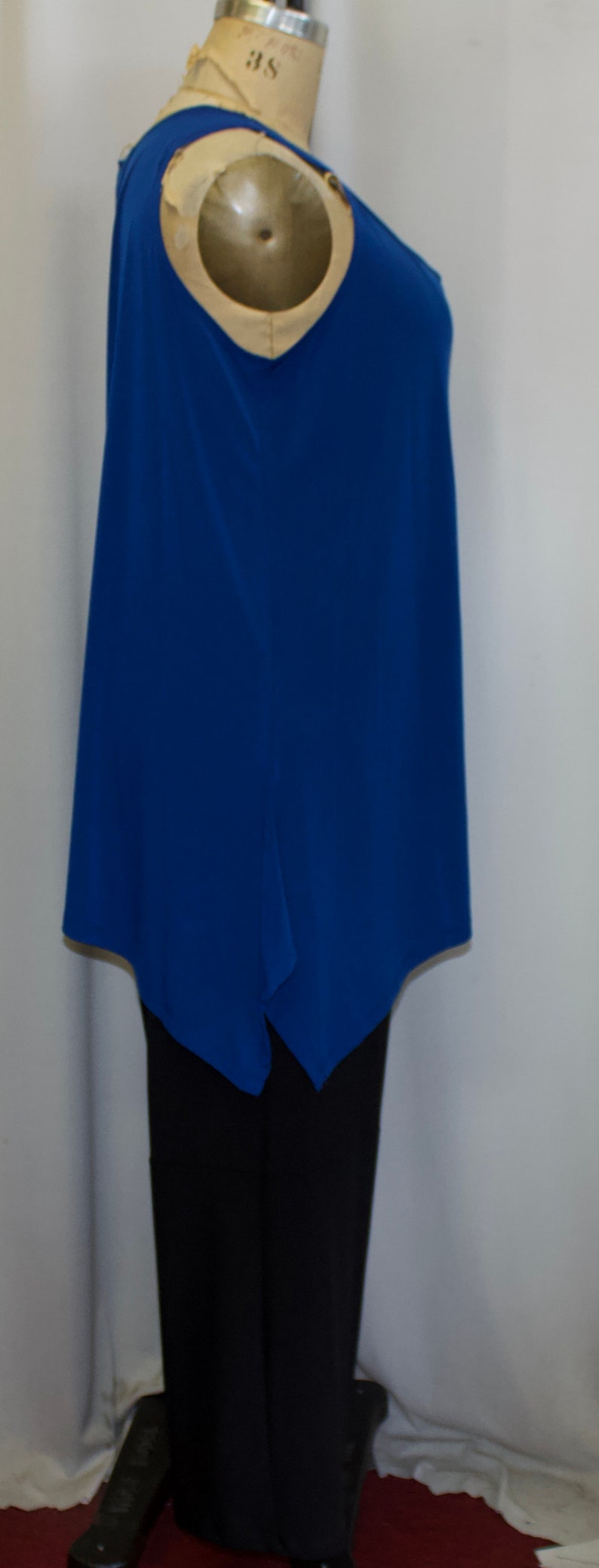 Plus Size Tank, Coco and Juan, Lagenlook, Plus Size Tunic, Sapphire Blue, Traveler Knit, Angled, Tank Top, Size 2 Fits 3X,4X Bust to 60 image 3