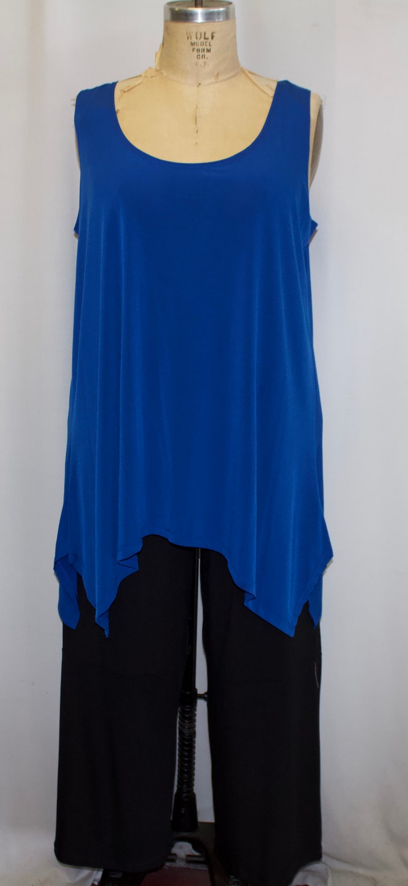 Plus Size Tank, Coco and Juan, Lagenlook, Plus Size Tunic, Sapphire Blue, Traveler Knit, Angled, Tank Top, Size 2 Fits 3X,4X Bust to 60 image 2