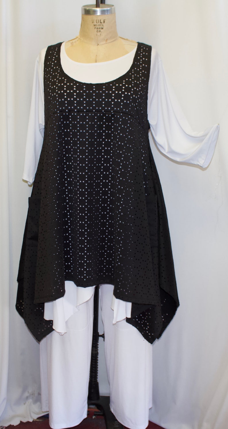 Plus Size Tunic Top Black Cutwork Knit Fits 1X,2X Bust to 50 Lagenlook Tunic Plus Size Top Boho Top Size 1 Coco and Juan Layering