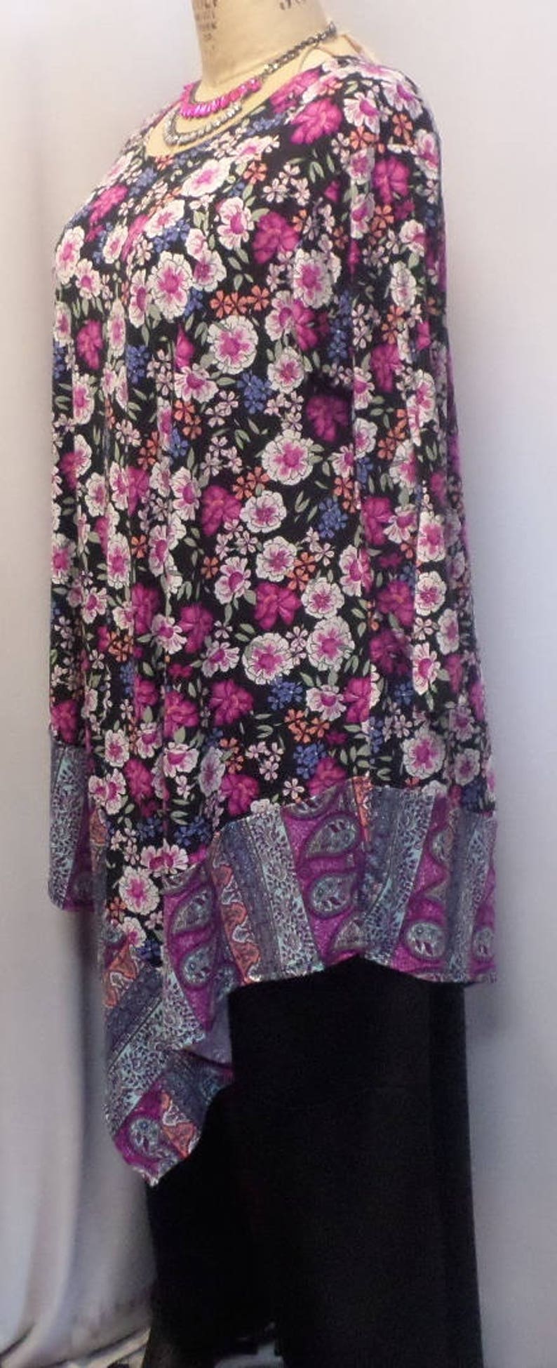 Coco and Juan fits 1X,2X Black Lagenlook Blue Women\u2019s Top Bust 50 inches Size 1 Plus Size Tunic Top Pink Floral Angel Tunic Top