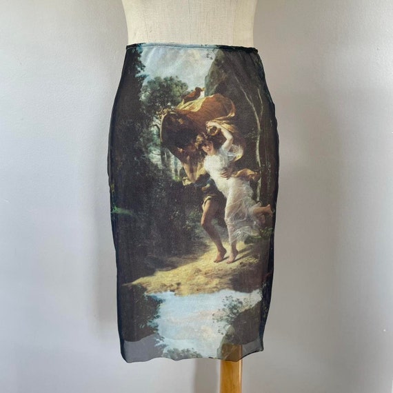 Printed Mesh Midi Skirt, Gilded Age French Painti… - image 2