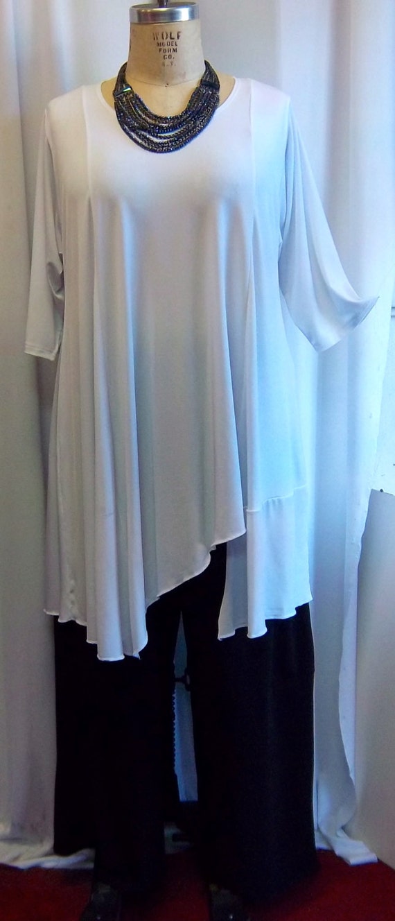 Camiseta Túnica Larga Estilo Lagenlook De Mujer - Color Blanco, Tallas 44 A 58 (L A XXXL), 94% Viscosa 6% Elastano, Hecha En Alemania