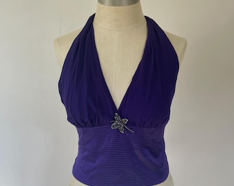 Anna Paul, Halter top, Purple, 100% Silk, Chiffon ,Charmeuse  Y2K Women's Tank Top,  Size XS/S
