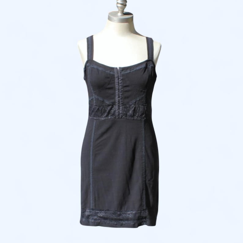 Y2K, Free People intimately Corset Dress Stretch Black Slip Bodycon Y2K Size L image 1