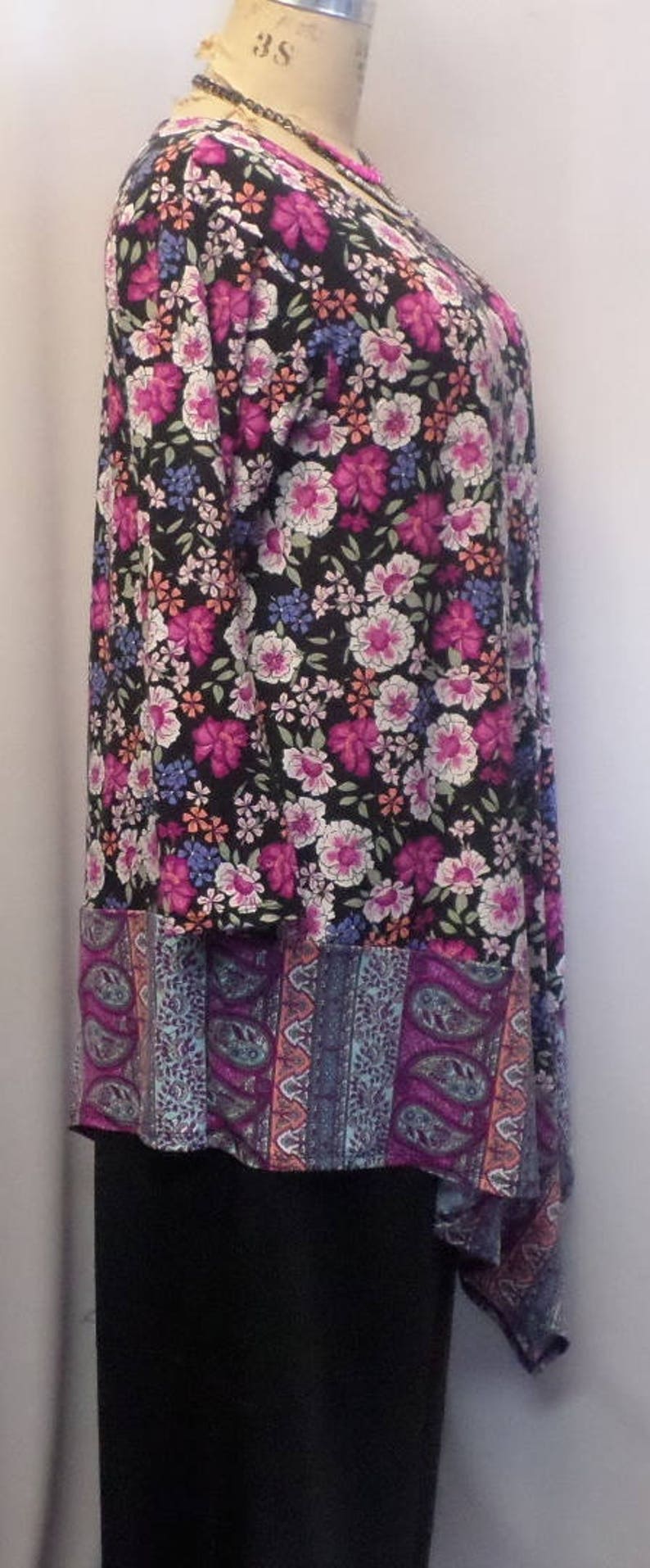 Coco and Juan fits 1X,2X Black Lagenlook Blue Women\u2019s Top Bust 50 inches Size 1 Plus Size Tunic Top Pink Floral Angel Tunic Top