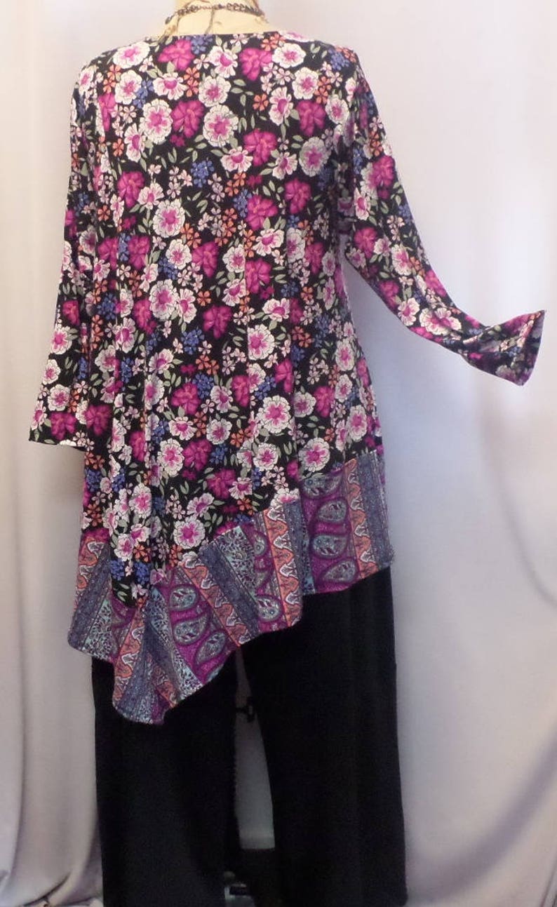 Coco and Juan fits 1X,2X Black Lagenlook Blue Women\u2019s Top Bust 50 inches Size 1 Plus Size Tunic Top Pink Floral Angel Tunic Top