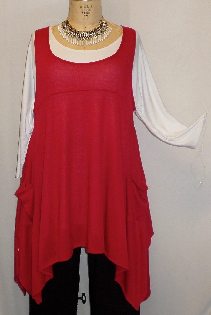 Loose Tunic Top / Red Tunic / Oversized Top/ Asymmetrical Top