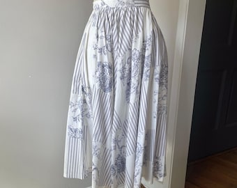 Vintage Lanz Originals 80's Cotton Circle Skirt Navy White Print Women's Size M