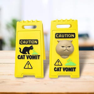 Funny Cat Vomit Sign For Home | Caution Cat Vomit Sign Floor | Cat Silhouette Grumpy Face | Cat Bathroom Sign | Cat Barf | Gift For Cat Mom