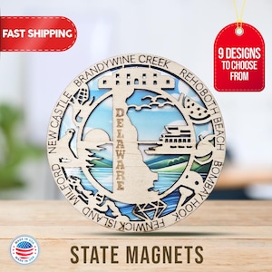 Delaware State Magnetic Fridge Magnet, Travel Souvenir, Intricate State Icon Design, Unique Travel Gift, Handcrafted Gift Home and Kitchen
