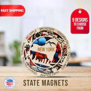 New York State Magnetic Fridge Magnet, Travel Souvenir, Intricate State Icon Design, Unique Travel Gift, Handcrafted Gift For Home & Kitchen