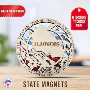 Illinois State Fridge Magnet Bass Wood | Vintage State Magnet | State Refrigerator Magnets | Travel Souvenir USA State Magnet | Gift