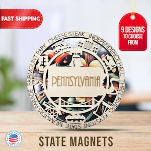 Pennsylvania State Magnetic Fridge Magnet, Travel Souvenir, Intricate State Icon Design, Unique Travel Gift, Handcrafted Gift Home & Kitchen