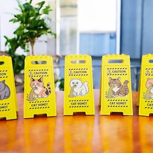 Mini Cat Caution Vomit Desk Sign | Funny Cat Sign 12 Different Breeds | 3d Printed Cat Vomit Warning sign | Gift For Cat Dad And Mom