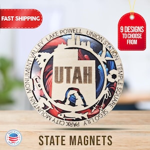 Utah State Magnetic Fridge Magnet, Travel Souvenir, Intricate State Icon Design, Unique Travel Gift, Handcrafted Gift Home and Kitchen
