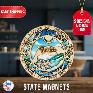 Florida State Magnetic Fridge Magnet, Travel Souvenir, Intricate State Icon Design, Unique Travel Gift, Handcrafted Gift Home and Kitchen