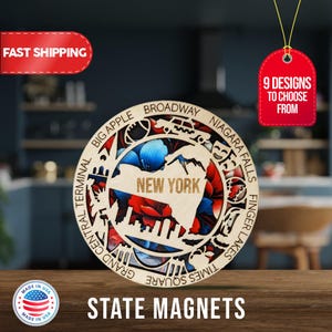 New York State Magnetic Fridge Magnet, Travel Souvenir, Intricate State Icon Design, Unique Travel Gift, Handcrafted Gift For Home & Kitchen