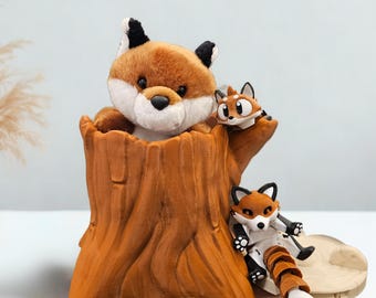 3D Printed Fox Fidget Toy | Articulated Orange Fox Sensory Toy | Tree Trunk Fox Plush Toy | Pocket Size Fidget | Kawaii Desk Decor | GIFT
