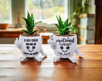 Thumbs Up Succulent Pot With Witty Quotes | Quirky Indoor Plant Pot Gift For Friend | Funny Plant Pot 4.75in Wide | Office Colleague Gift