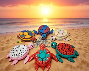 Juguete articulado con clicker de tortuga marina impreso en 3D / Llavero de tortuga de fruta del dragón / Regalo para amantes de las tortugas / Juguete con clicker para TDAH / Figura de tortuga