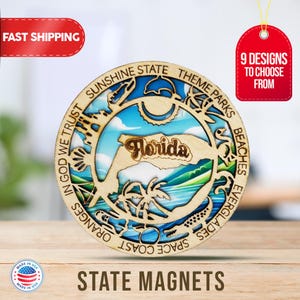 Florida State Magnetic Fridge Magnet, Travel Souvenir, Intricate State Icon Design, Unique Travel Gift, Handcrafted Gift Home and Kitchen