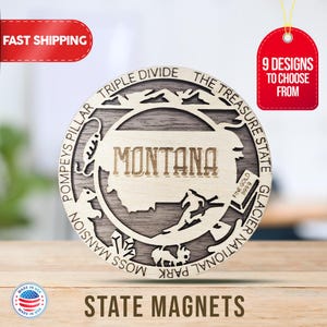 Montana State Magnetic Fridge Magnet, Travel Souvenir, Intricate State Icon Design, Unique Travel Gift, Handcrafted Gift Home and Kitchen