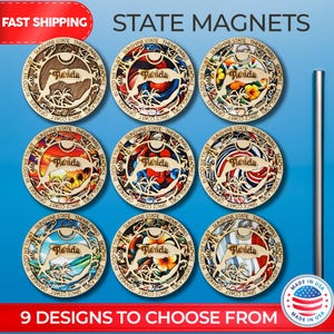 Florida State Magnetic Fridge Magnet, Travel Souvenir, Intricate State Icon Design, Unique Travel Gift, Handcrafted Gift Home and Kitchen