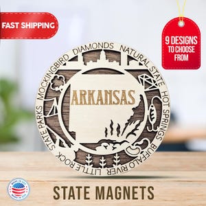 Arkansas State Magnetic Fridge Magnet, Travel Souvenir, Intricate State Icon Design, Unique Travel Gift, Handcrafted Gift Home and Kitchen