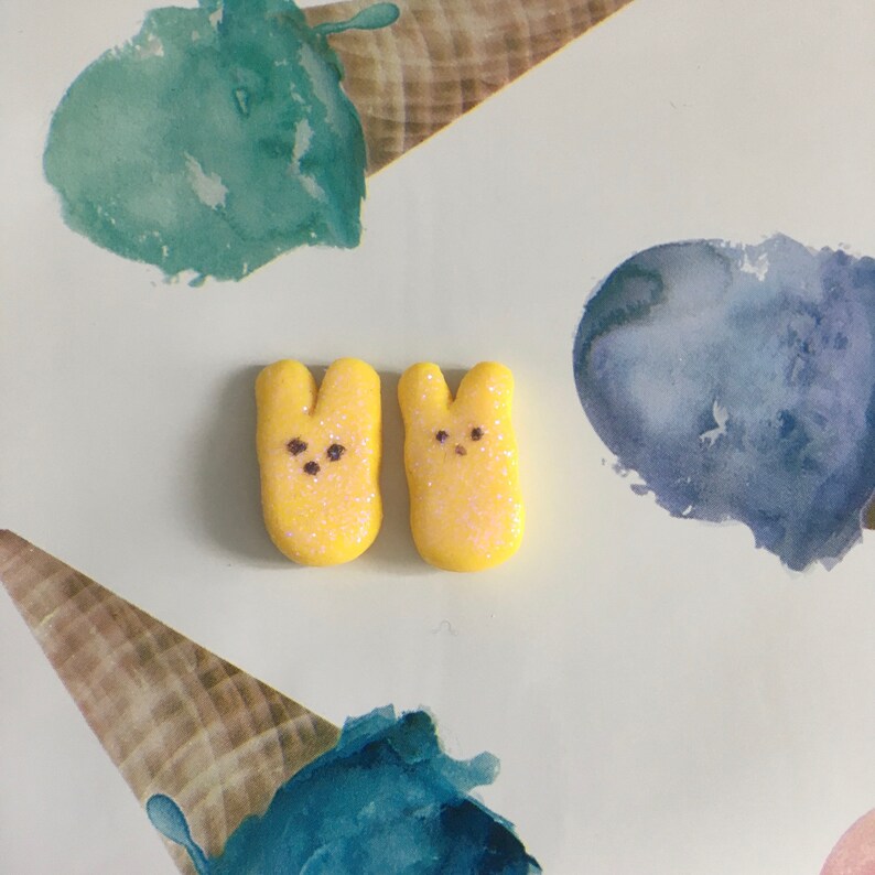 Yellow Marshmallow Bunny Studs