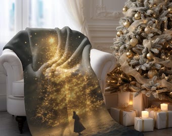 Cozy Fleece Sherpa Blanket with Enchanting Christmas Tree Design, ideal for Winter Nights, Holiday Gift, Home Decor, Snuggle Up