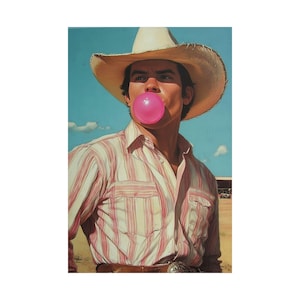 Retro cowboy kauwgom poster, wilde westen kunstprint, vintage interieur, westerse esthetiek kamer decor, cowpoke kunst aan de muur