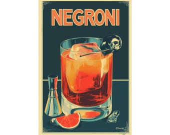 Vintage Negroni Cocktail Art Print: Retro Bar Wall Decor