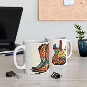Vintage Country Music Guitar & Boot Mug | Perfect Gift for Musicians, Tea Lovers, Home Decor, Music Lovers, Unique Kitchenware