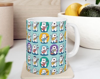Musical Polar Bear Ceramic Mug, Cute Animal Lover Gift